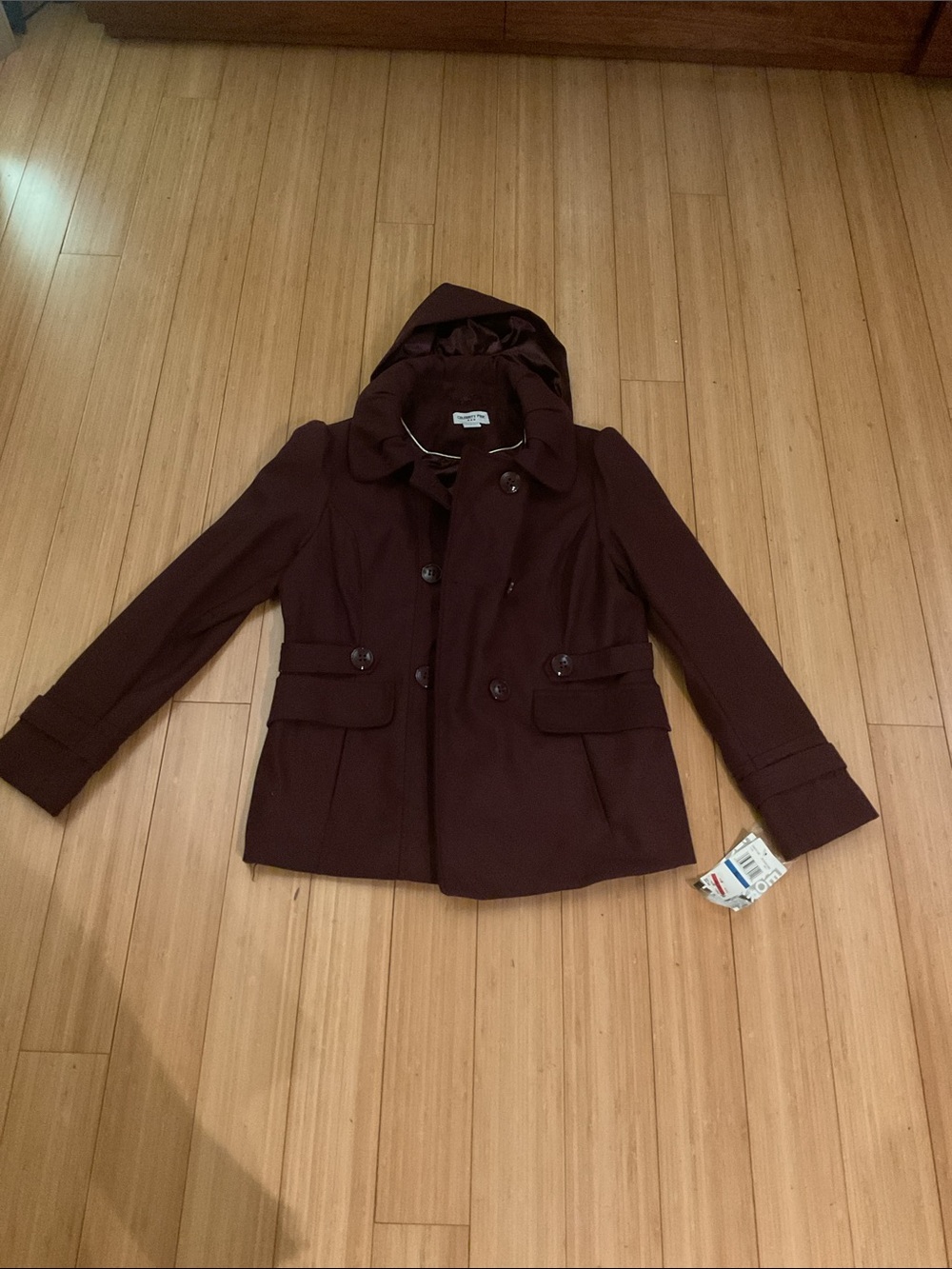 Celebrity Pink Hooded Double-Breasted Maroon Raincoat